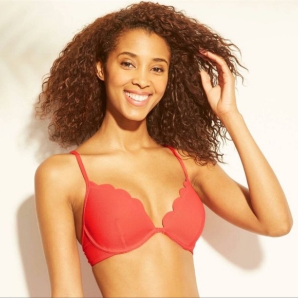 Shade & Shore Scalloped Bikini Orange 34 Underwire Top - Picture 2 of 4